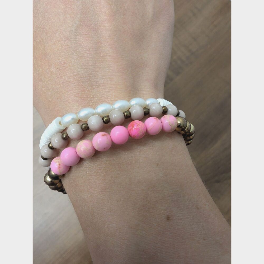 Set of 3 Boho Beaded Stackable Stretch Bracelets